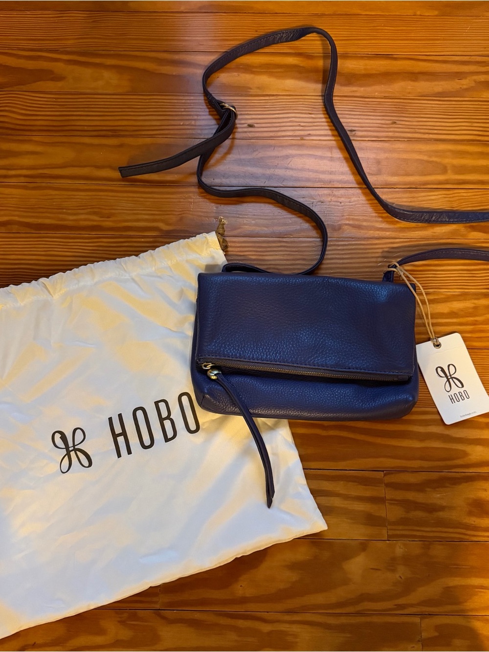 HOBO Pebbled Leather Crossbody in Deep Navy Blue